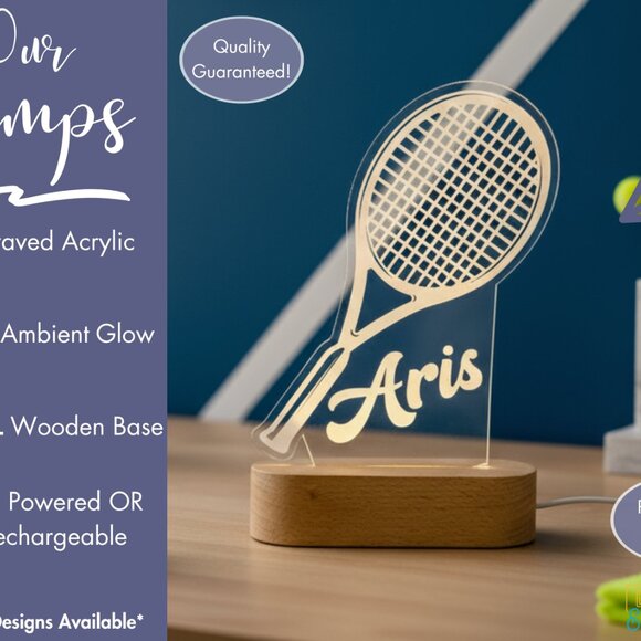 Personalized Tennis LED Night Light – Fun Sports-Themed Room Decor - Picture 3 of 8
